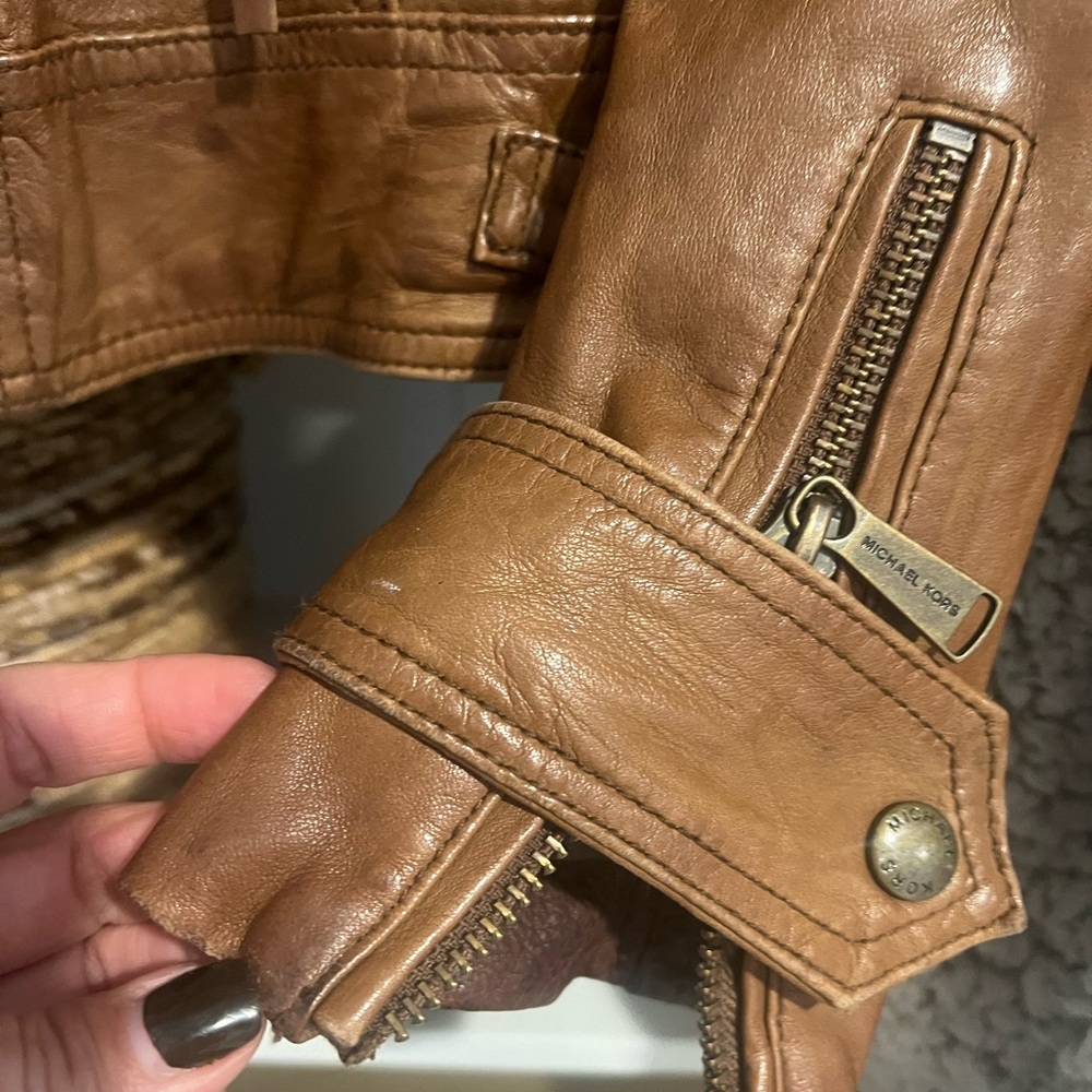 Michael Kors brown leather jacket.
